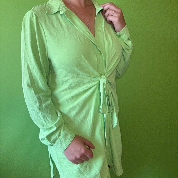 Neon green twist front European tunic shirt - Picture 3 of 6